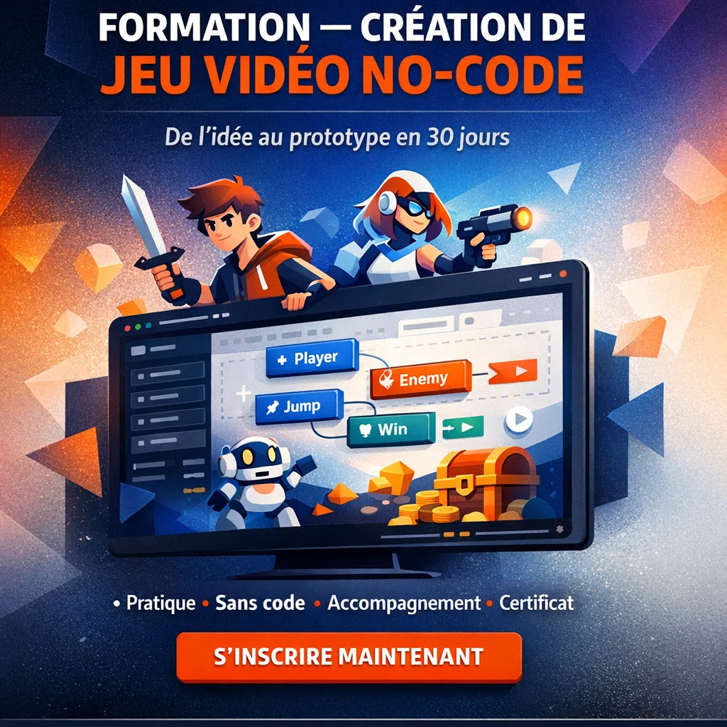 FORMATION — CRÉATION DE JEU VIDÉO NO‑CODE Couverture